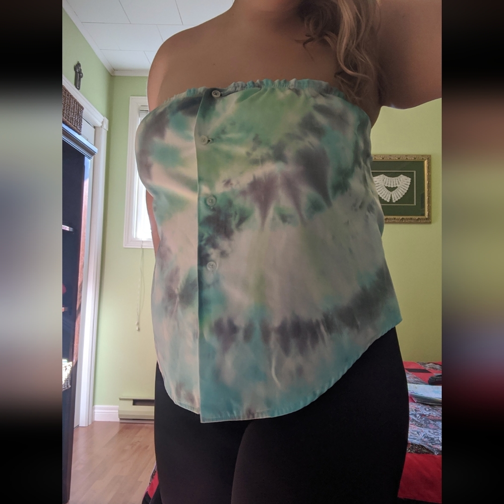Hand Crafted Tie Dye Bottom Front Strapless Top